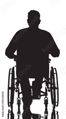 rear view handicapped man in wheelchair silhouette