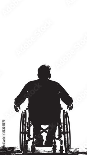 rear view handicapped man in wheelchair silhouette