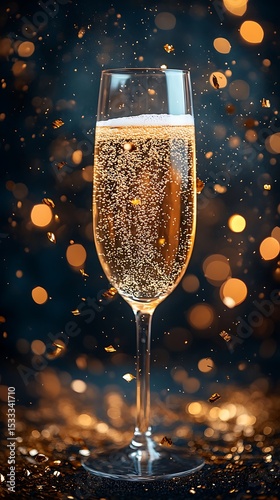 Champagne flute with golden confetti