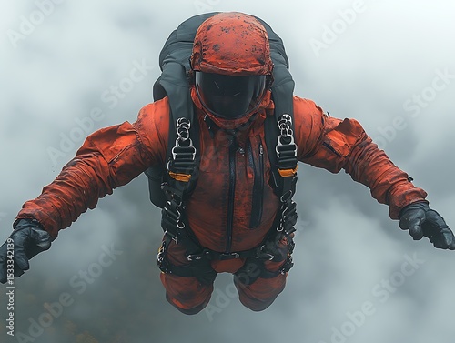 Skydiver in orange suit