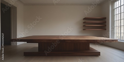 Modern wooden coffee table in a minimalist room