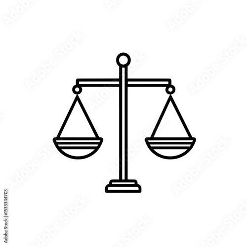 Legal scale icon with symmetrical balance beam in clean minimal design