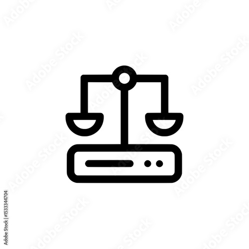 Justice scale icon with digital processor base representing modern legal technology