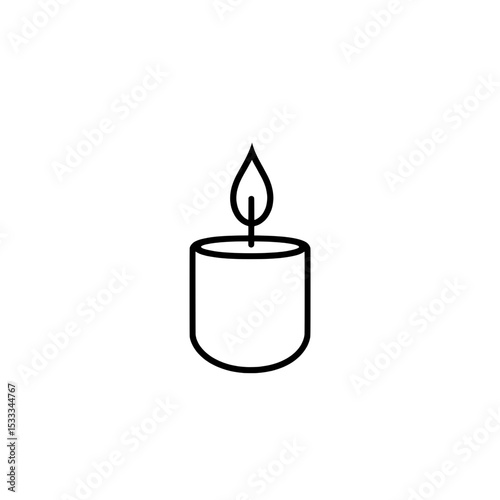 Short round candle icon with flame, rendered in clean outlined minimal style