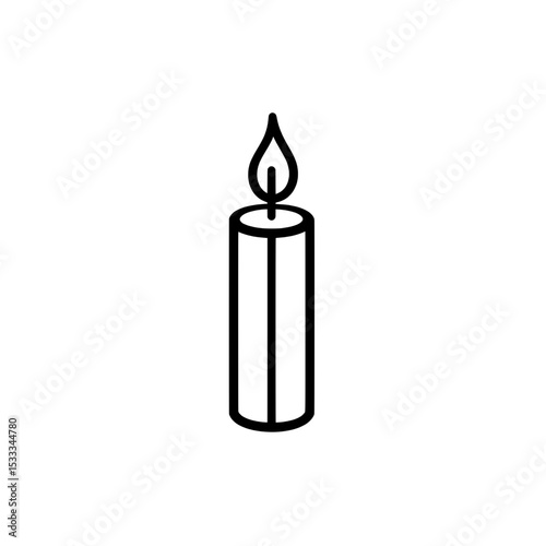 Tall burning candle icon in simple linear style representing light, spirituality, or meditation