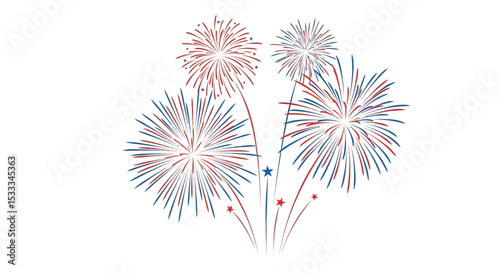 USA Fireworks Flat Cartoon - Isolated on White