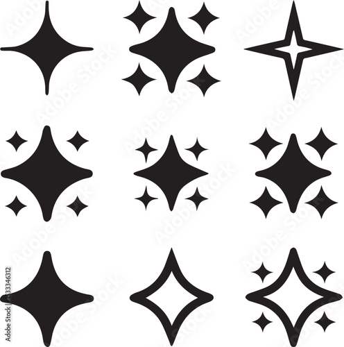 sparkle stars logo vector set, sparkle stars illustration vector, sparkle stars silhouette vector icon