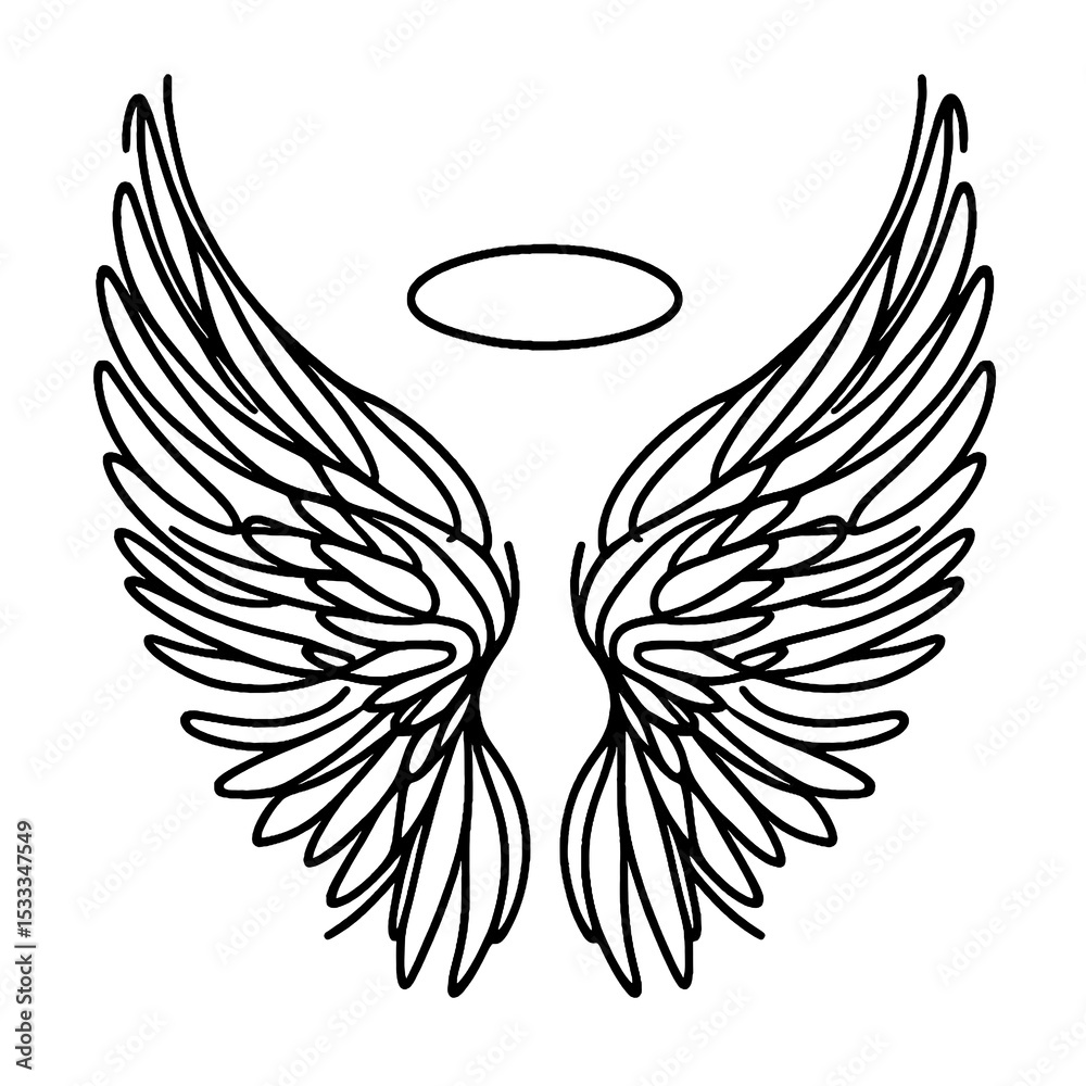 Obraz premium Single-Line Angel Wings & Halo