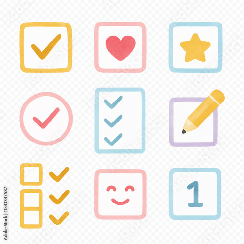 Pastel Checkbox Icons – Cute Minimal To-Do List Set (9 PNG)