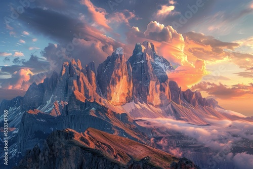 Sharp Picture of Mountain Landscape at Sunset with Dramatic Lighting