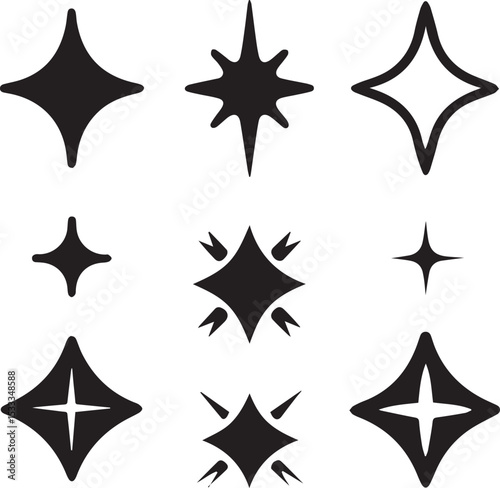 sparkle stars logo vector set, sparkle stars illustration vector, sparkle stars silhouette vector icon