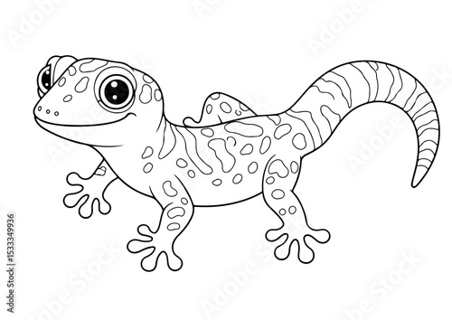gecko cartoon outline line art vector illustration for coloring page for chidren's kids, transparent background