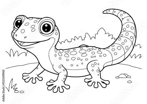 gecko cartoon outline line art vector illustration for coloring page for chidren's kids, transparent background