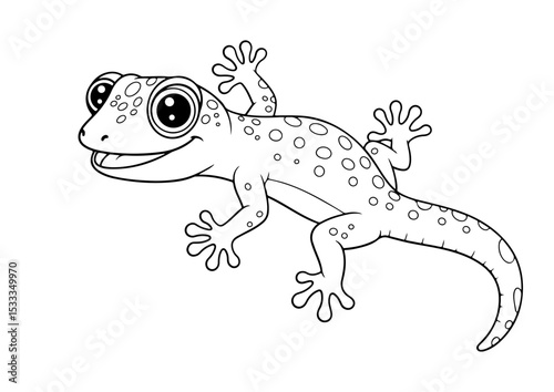 gecko cartoon outline line art vector illustration for coloring page for chidren's kids, transparent background