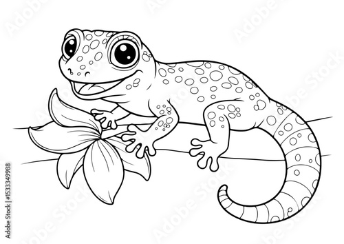 gecko cartoon outline line art vector illustration for coloring page for chidren's kids, transparent background