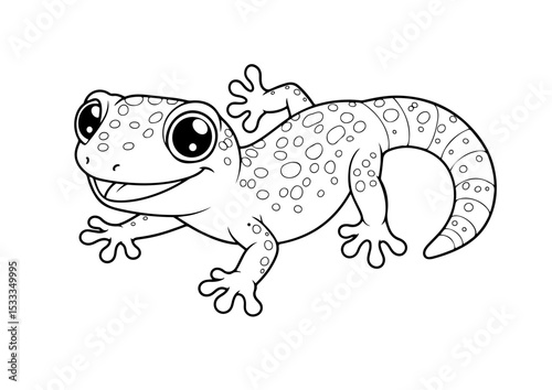 gecko cartoon outline line art vector illustration for coloring page for chidren's kids, transparent background