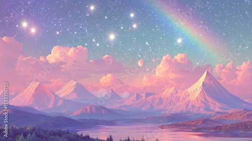 Dazzling valleys under cosmic skies reveal trans-Neptunian wonders in a fairycore futurism dreamscape featuring stunning pastel hues