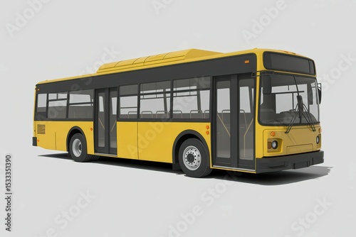 City bus isolated on grey background 3d rendering illustration, with empty blank space for text copy space or mockup design, high detail, 8k