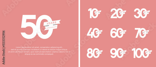 set of anniversary logo flat white color with ribbon for celebration moment
