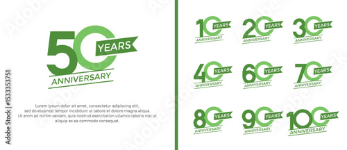 set of anniversary logo flat green color on white background for celebration moment
