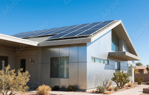 Modern Solar Energy Panels Installed on Home in Yuma Clear Skies and Renewable Power for Sustainable Living