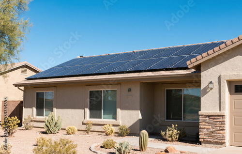 Yuma Arizona Solar Powered Home with Modern Panel Installation Renewable Energy in Desert Climate
