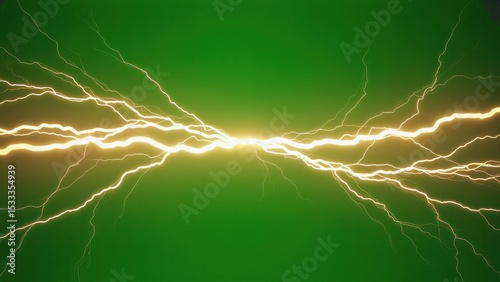 Electric Energy Surge: An eye-catching depiction of a high-energy bolt of lightning, electrifying the air with its intense glow, all against a vivid green background.