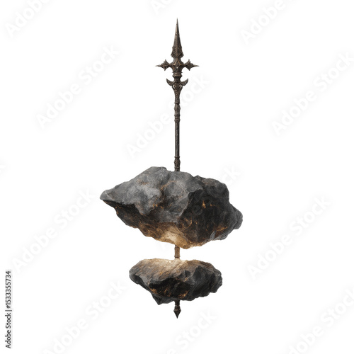 Ornate Spear Piercing Two Floating Rocks