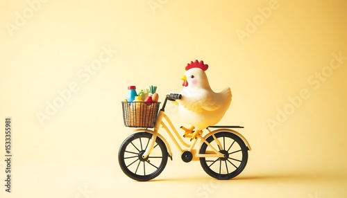Charming Chicken on Bicycle with Basket of Fresh Produce