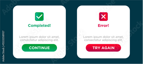 completed and error operation web user interface pop up