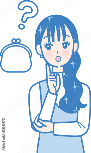 お財布と疑問に思う女性のイラスト