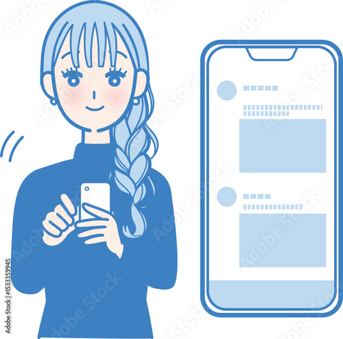 スマホでSNSを見る女性
