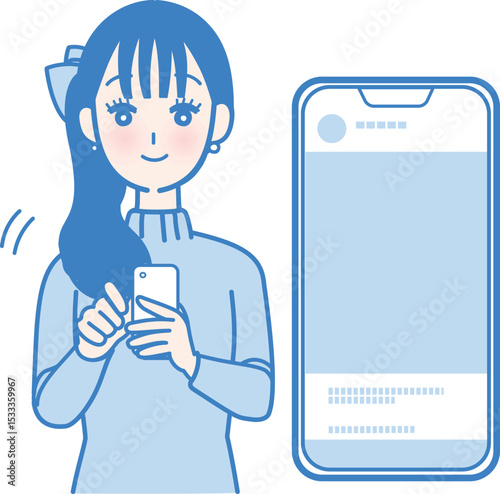 スマホでSNSを見る女性