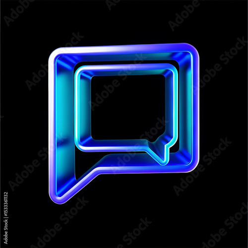 Neon Speech Bubble with Three Dots on Black Background