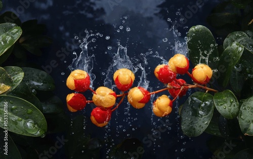 Fruit cluster in water splash