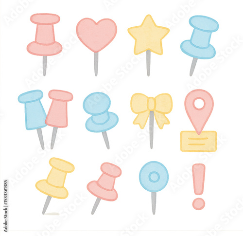 Cute Pastel Pushpin Icons – Hand-Drawn Planner Markers (9 PNG)