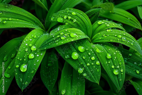 Fresh Green Leaf with Water Droplet Macro Nature Background