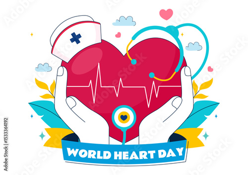 World Heart Day Vector Illustration on 29 September to Raise Awareness About the Importance of Healthcare and Disease Prevention in a Background