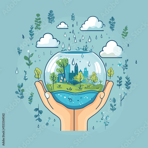 World water day, Save the Water and world, vector style simple color