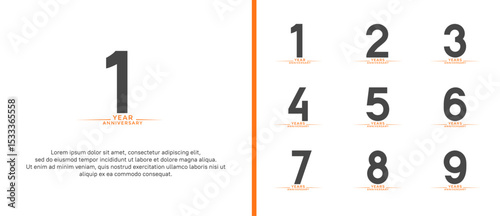 set of anniversary logo flat orange and black color on white background for celebration moment