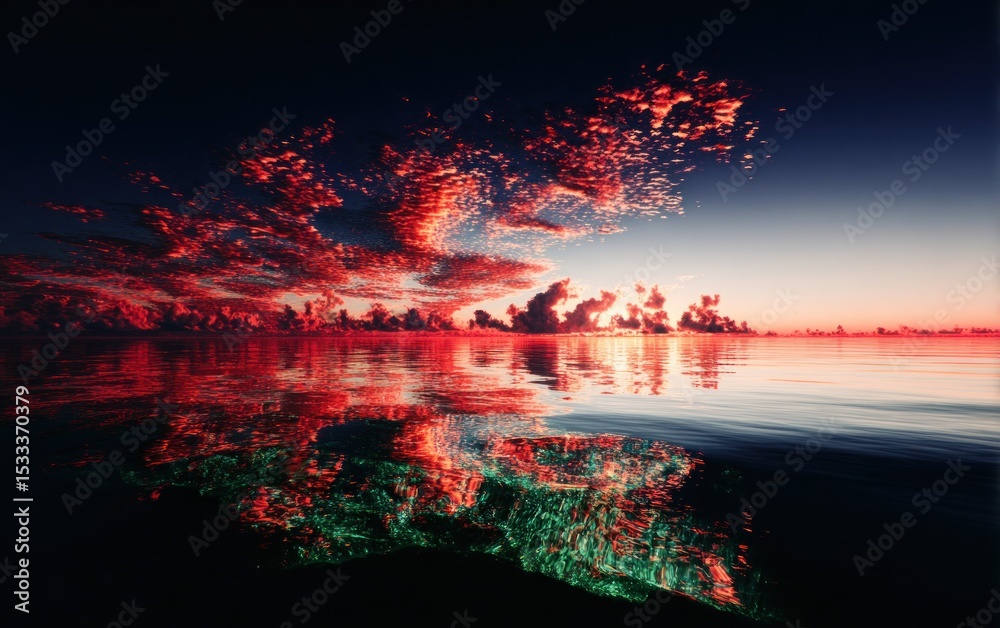 Obraz premium Fiery sunset reflecting on a tranquil sea