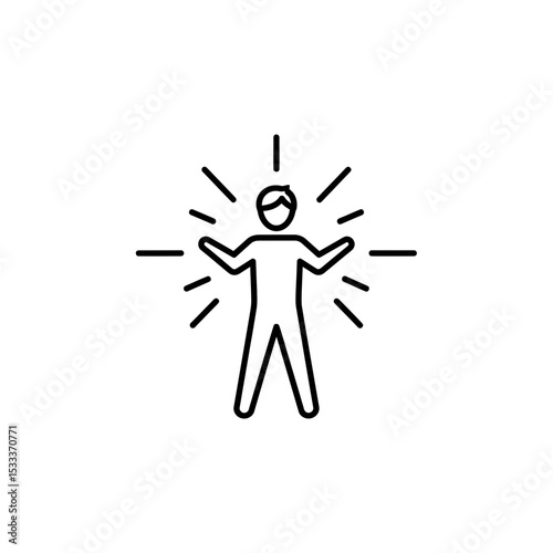 Man Radiating Energy: Conceptual Illustration of Confidence, Success, and Positive Influence, in minimalist line art style for modern designs.