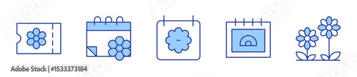 calendar, flowers, spring, ticket. Spring Icon vector illustration. Line Duotone style. Editable stroke