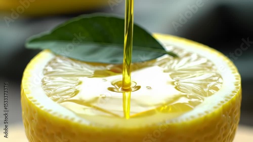 Lemon Slice with Olive Oil Drizzle and Leaf