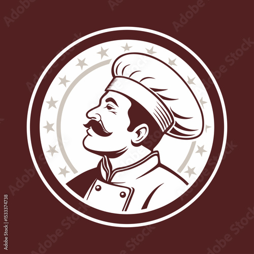 Modern vector logo-style chef face with mustache