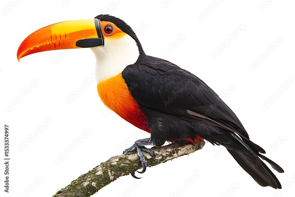 Fototapeta premium Toucan on the branch isolated on white background, clipping path