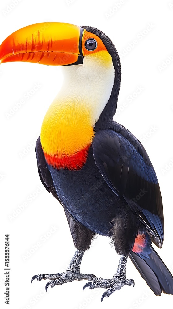 Fototapeta premium Toucan on the branch isolated on white background, clipping path