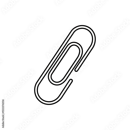 Elegant Black and White Line Art Illustration of a Classic Metal Paper Clip for Office Supply or Stationery Design