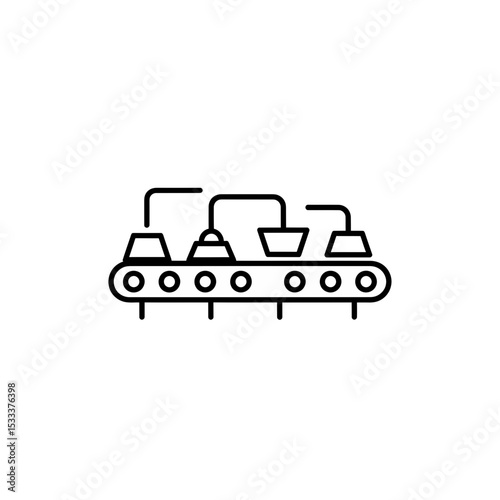 Automated Production Line Icon: Streamlined Process, Manufacturing System, and Conveyor Belt Concept for Modern Industry and Industrial Automation