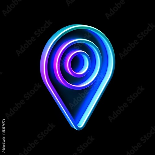Glowing Neon Location Pin Icon on Black Background